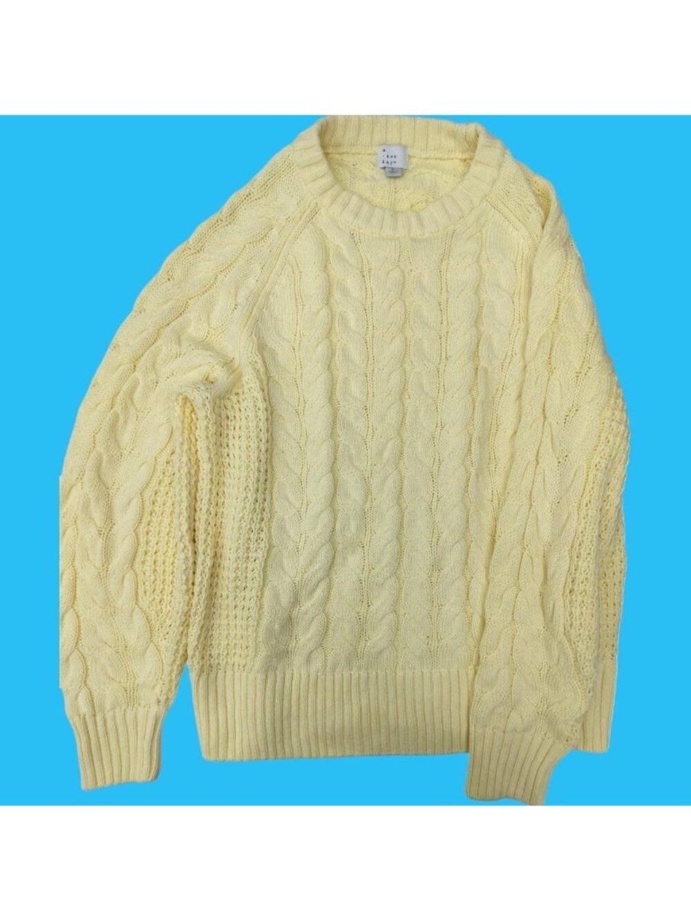 A New Day Women’s Small Yellow Cable Knit Sweater Crewneck Chunky Knit Pullover